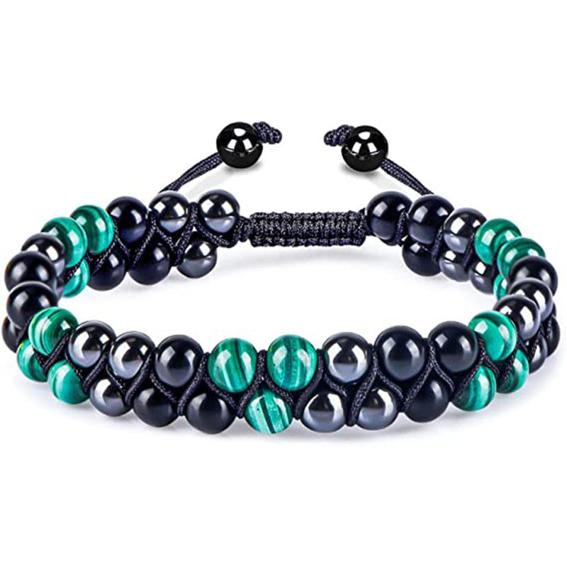 8MM Blue Tiger's Eye Black Magnet Bracelet Double Layer Handwoven Black Agate Double Row Bracelet Men's