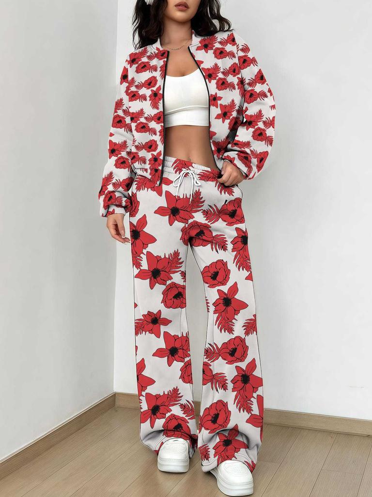 Retro Pattern Autumn And Winter New European And American Women'S Clothing Rose Printing Suit Women