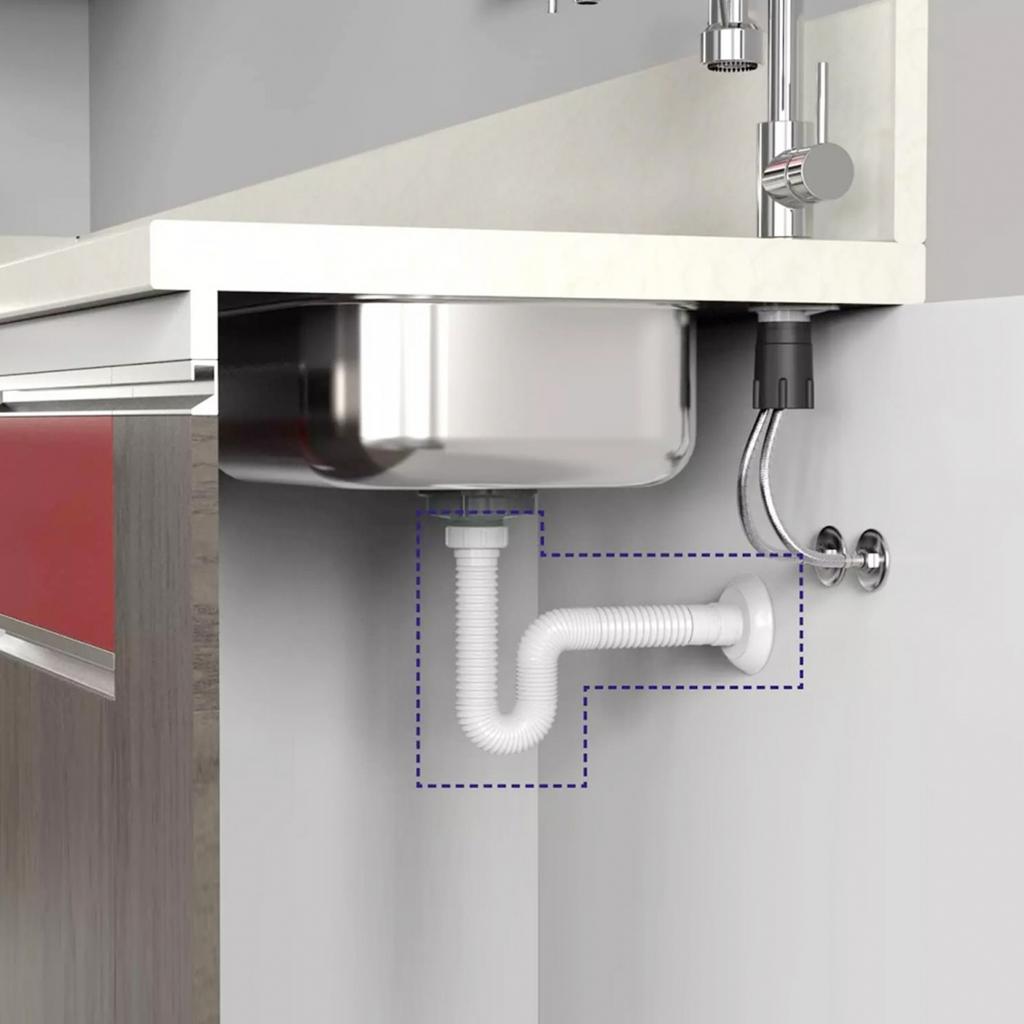 Flexible Sink Drain Pipe with 112 and 114 Inch P Trap and 1 12 1 14 Adapter Set