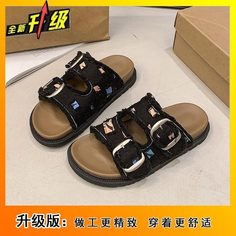 Fashion versatile retro casual double slippers women's flat bottom round head open toe cool slippers women's 2025 summer new
