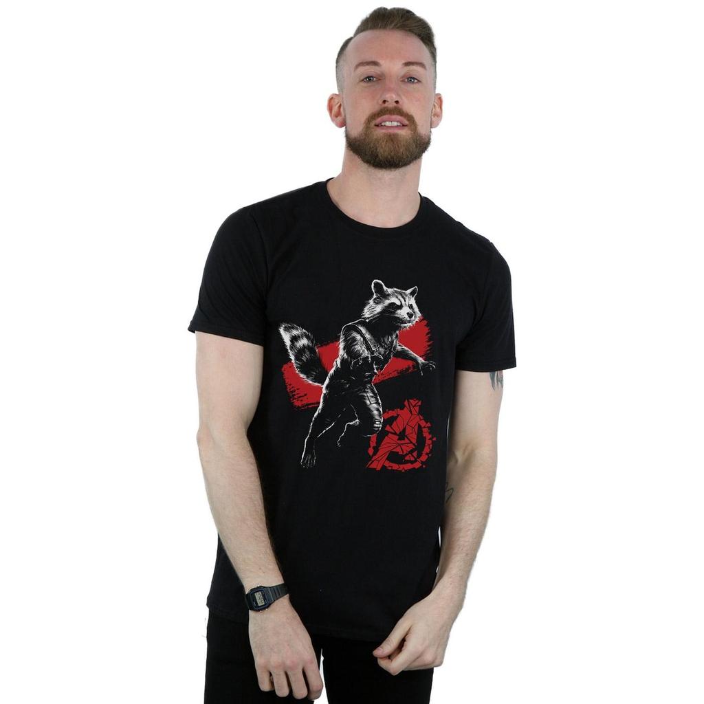 Marvel Mens Avengers Endgame Mono Rocket T-Shirt