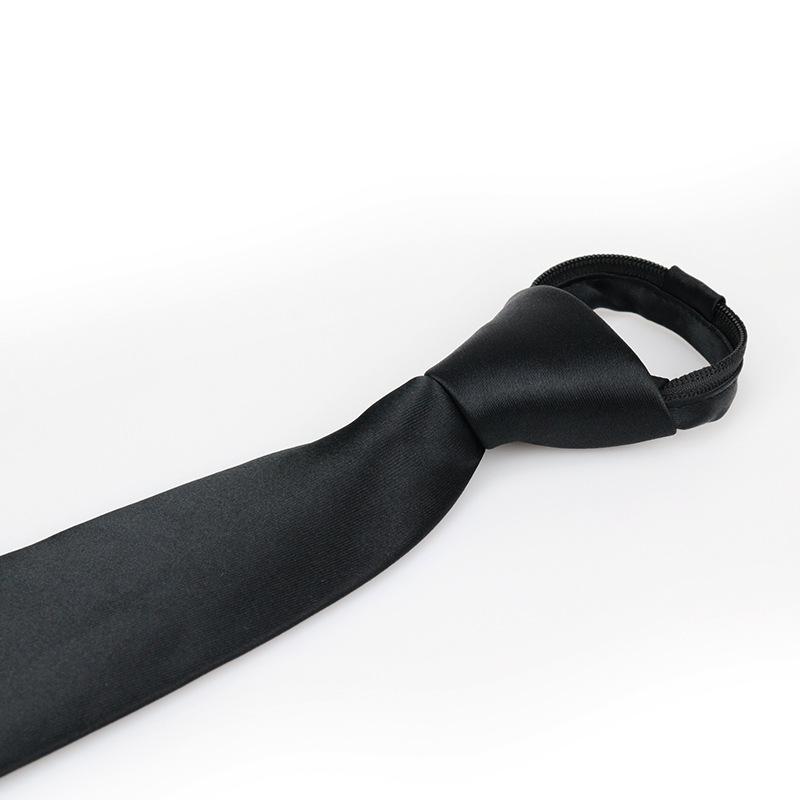 Lazy Zipper Tie 8Cm Black Glossy Men'S Business Free Pull Tie Formal Wear Easy To Pull Tide