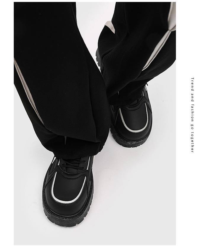 Men's Black Leather Height-Increasing Casual Shoes with Thick Sole - Korean Style Trendy Sneakers for All Seasons