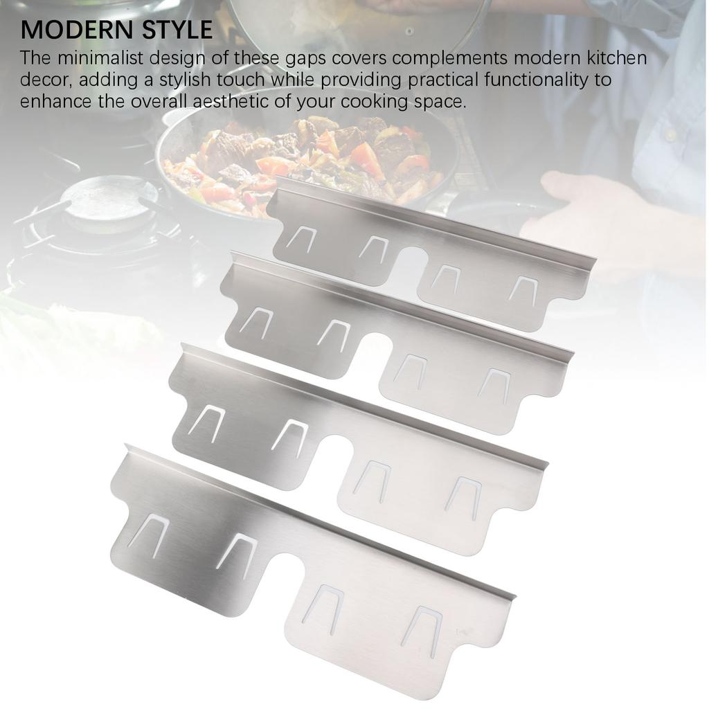 4PCS Stainless Steel Stove Counter Gaps Cover Heatproof Adjustable 35 To 70CM Stove Gaps Guards Range Trim Kit for Kitchen Silver