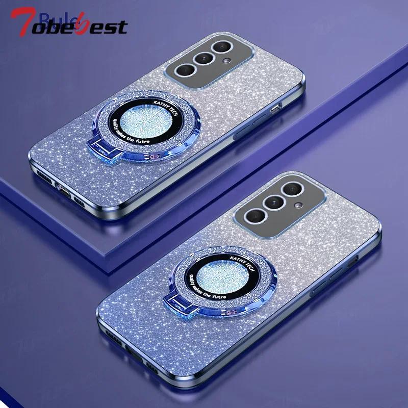 Glitter Plating Magnetic Holder Phone Case For Samsung Galaxy A16 A26 A36 A56 A06 A15 A25 A35 A55 A14 A24 A34 A54 4G 5G Cover