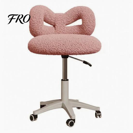 Makeup Chair Swivel Vanity Chair, with Adjustable Dressing Stool Height, Plush Cover Bowknot Back Home Office