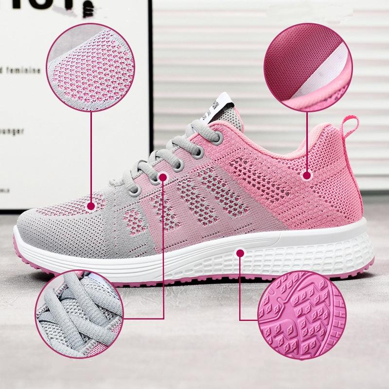 Running Shoes Women's Summer Wholesale Women's Shoes Single Shoes Casual Soft Sole Breathable and Comfortable Flying Woven Sports Shoes Women