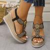 Módní dámské sandály Bohémské T-páskové platformové boty pro ženy Elegantní pohodlné plážové boty Kotníkový pásek Otevřená špička Klínkové sandály
