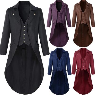 Adult Men Medieval Cosplay Black Jackets Devil Fashion Gothic Steampunk Tailcoat Costume Black Brocade Damask Wedding Halloween