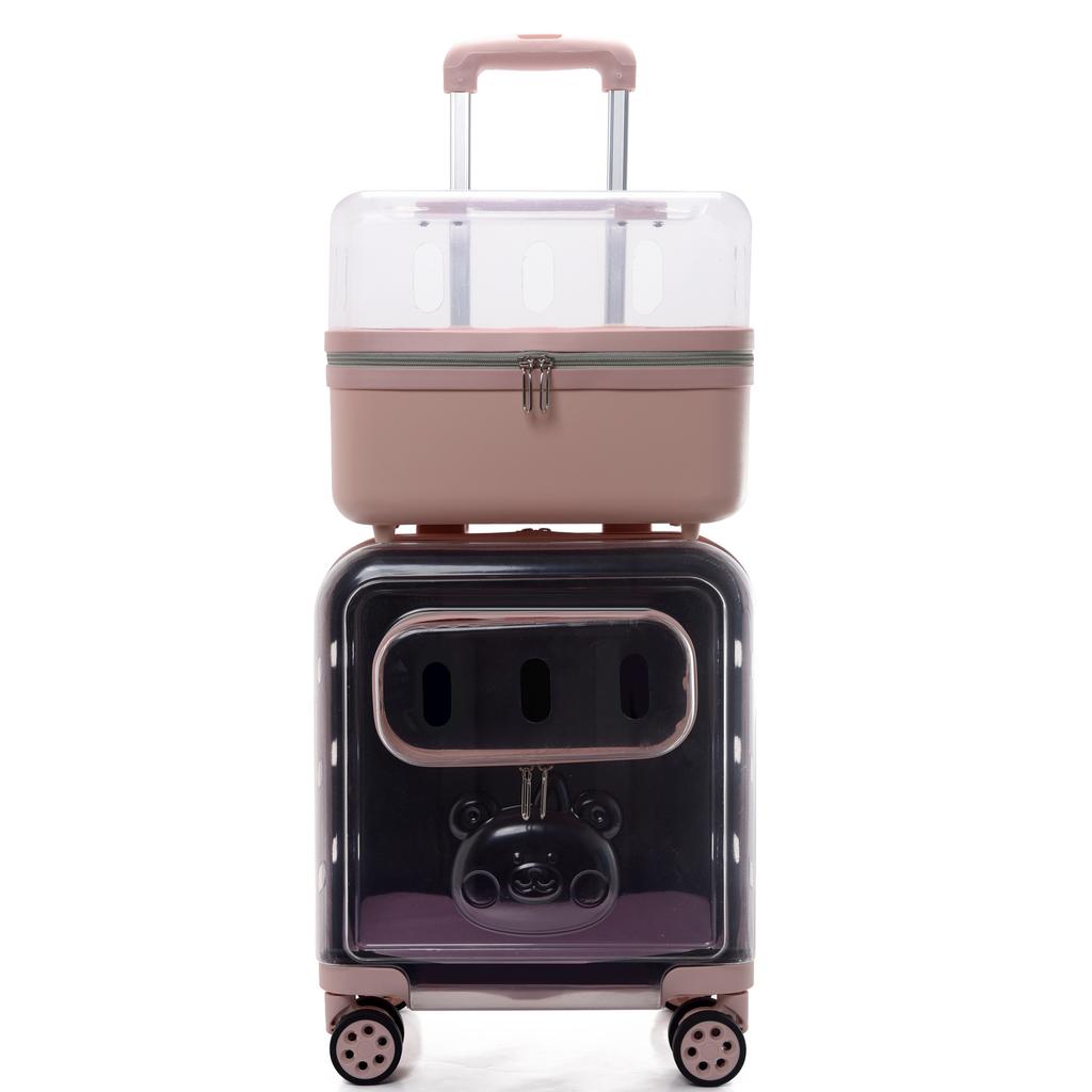 Portable Cat Bag 2 Layers Design for Outdoor Pet Trolley Case Transparent Panoramic Transport Cage Multifunctional Cat Handbag