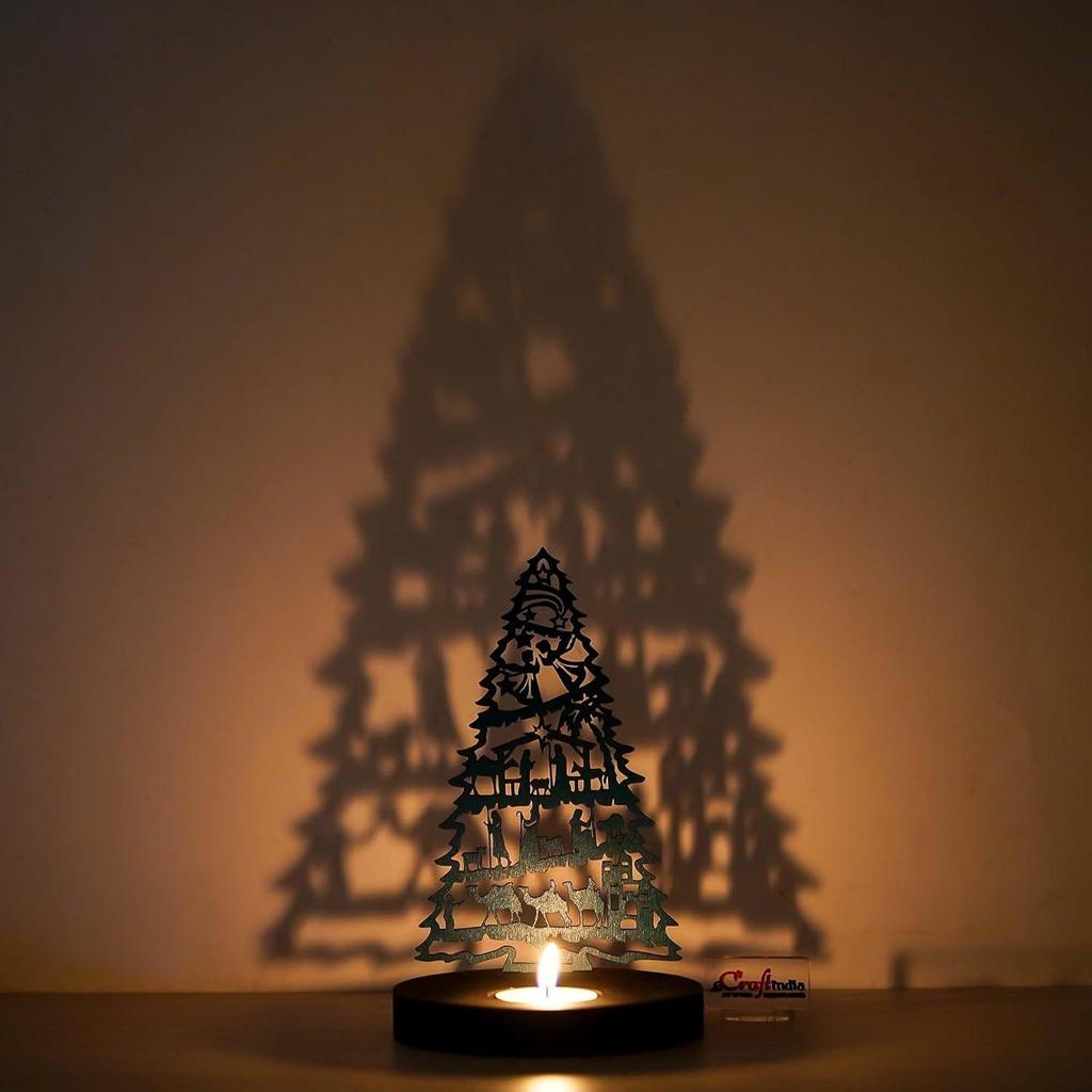 Jesus Nativity Scene Christmas Tree Tea Light Candle Holder(Wooden Green)| Christmas Decoration Items for Home Living Room Office Decor