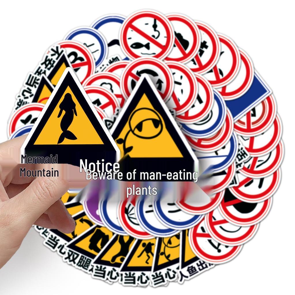 50 Waterproof Decorative Warning Sign Stickers for Phone Cases, Suitcases, and Journals