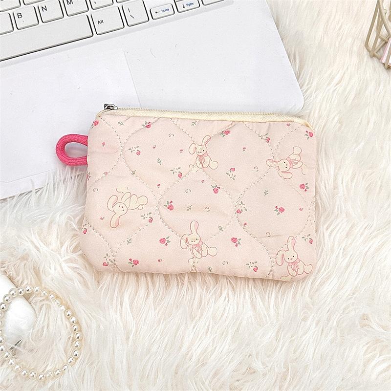 Ins Style Flower Coin Purse Cartoon Rabbit Clutch Bag Lipstick Earphone Sundries Storage Bag Wallet Pouch Mini Makeup Bag