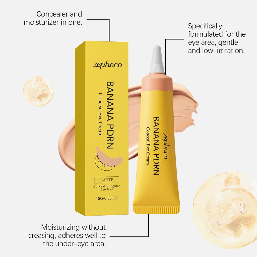 Zephoco Banana Conceal Eye Cream 15g, Under Eye Concealer for Dark Circles & Blemishes, Moisturizing Nourishing Cream, Light Non-Greasy Makeup