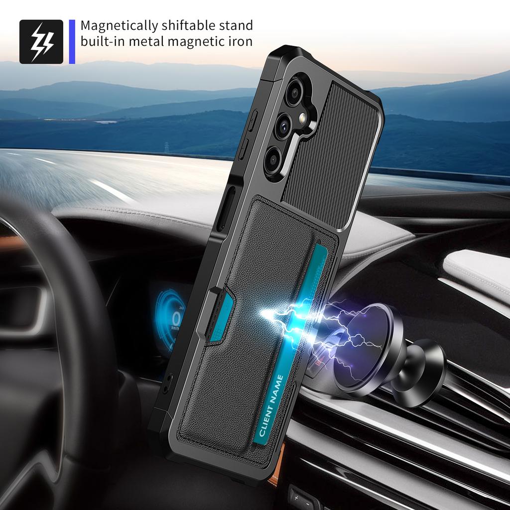 Back Case for Samsung Galaxy A24 4G (162.1 X 77.6 X 8.3mm) ZM02 PU Leather+TPU Card Holder Four Corners Shockproof Phone Shell