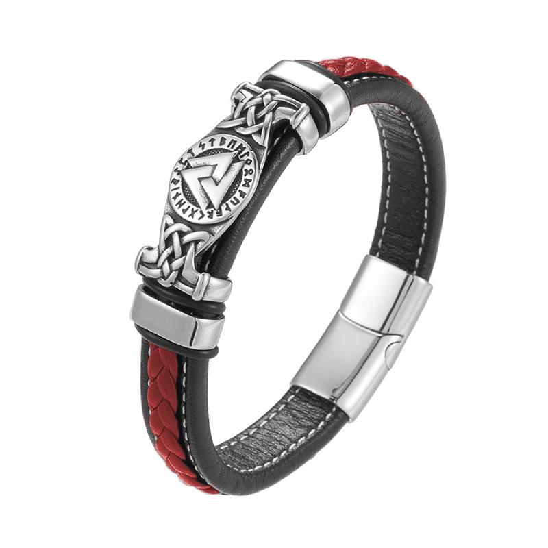 Leather Braided Viking Bracelets for Men Boys Vintage Triangle Vegvisir Amulet Scandinavian Wrap Cuff Wirstband Bracelets