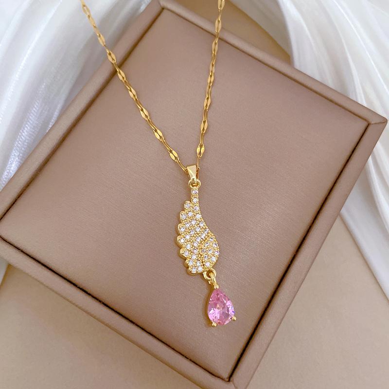 Angel'S Tears Zircon Light Luxury Temperament Gorgeous Full Diamond Necklace Female Versatile Clavicle Chain Titanium Steel Chain