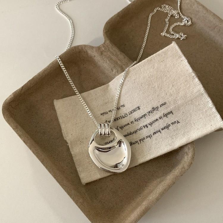 S925 silver geometric pendant long necklace sense niche design minimalist style versatile autumn and winter sweater chain