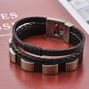 Mens Punk Leather Bracelet With Rivet Buckle Geometric Design Adjustable Cuff Biker Style Jewelry