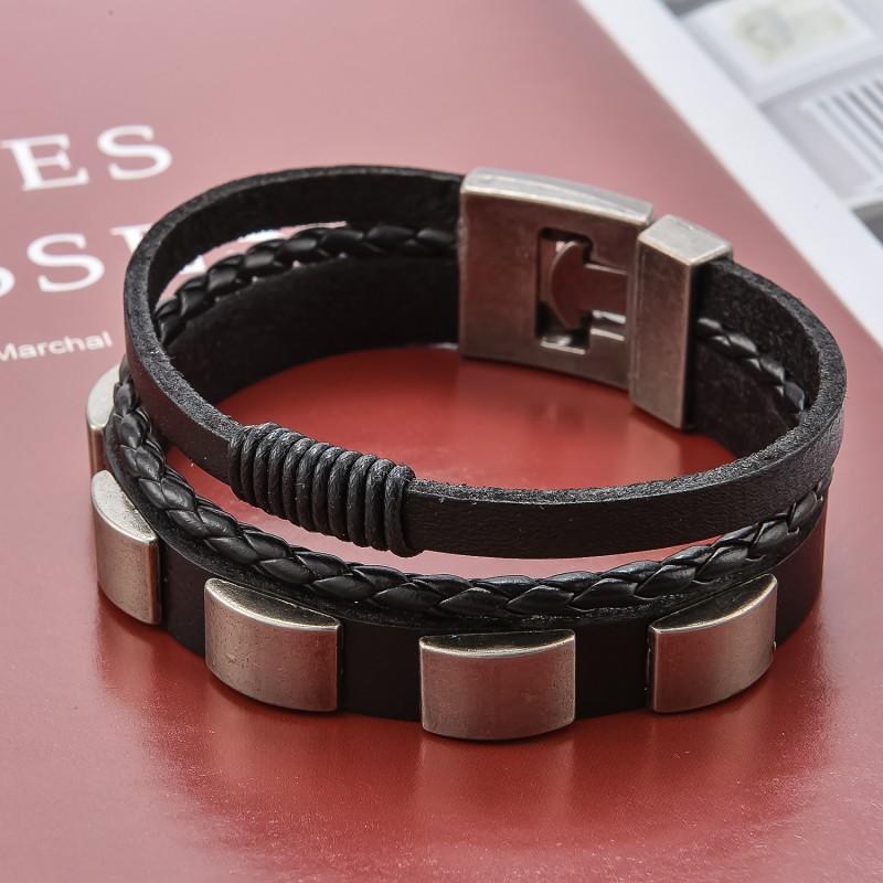 Mens Punk Leather Bracelet With Rivet Buckle Geometric Design Adjustable Cuff Biker Style Jewelry