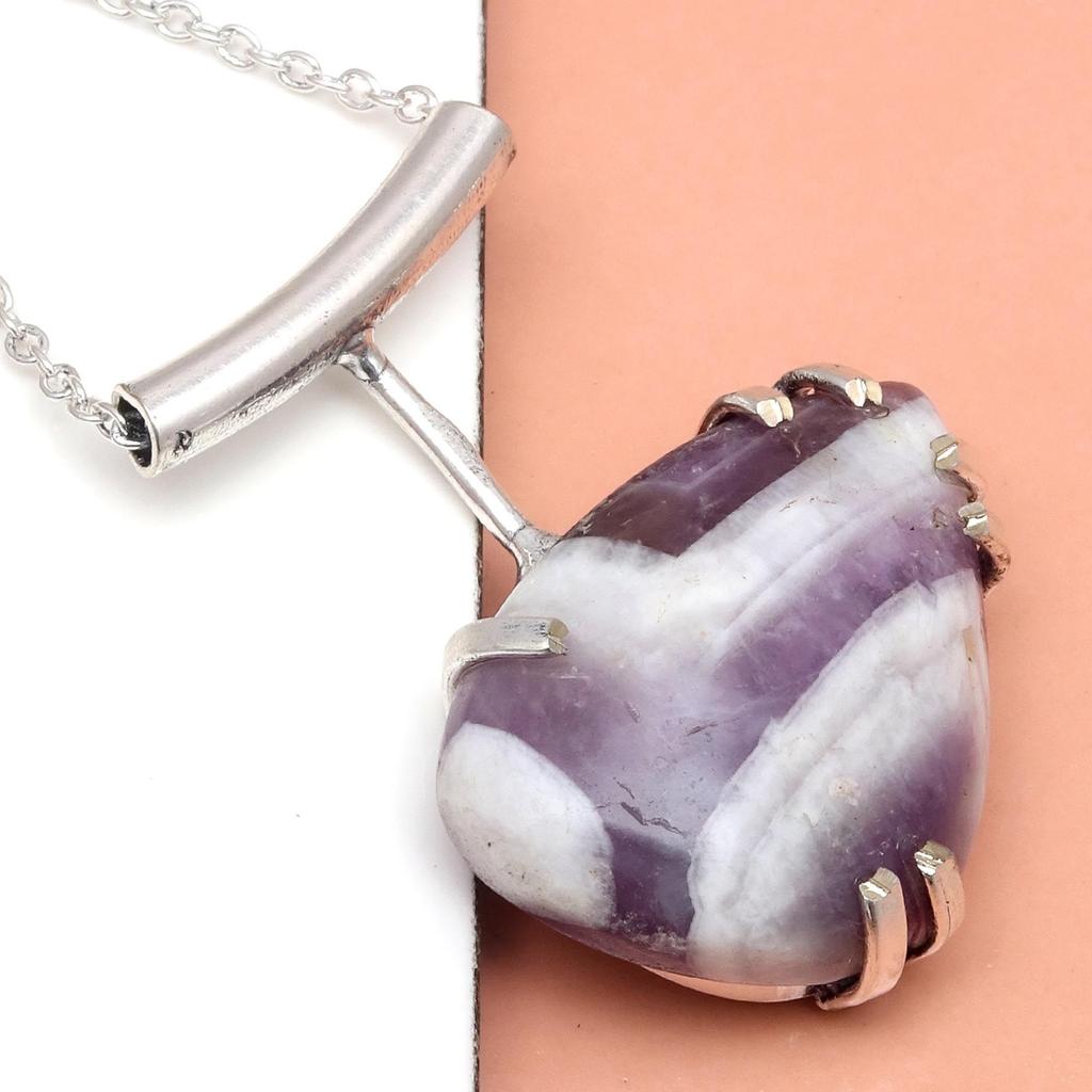 Amethyst  Lace Agate Gemstone Mother's Day Silver Jewelry Necklace 20 In