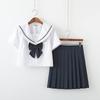 DERAYEE Sailor Uniform Cosplay High School Girl Includes Uniform White and Navy and Bowknot for School Festivals White Short 3-Piece Set, Skirt,