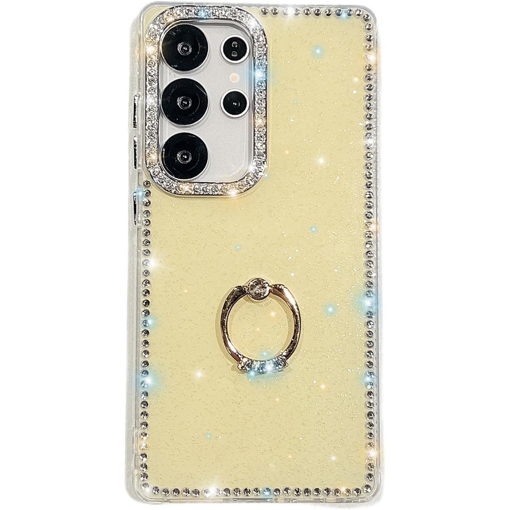 For Samsung Galaxy S24 Ultra Case with Ring Kickstand Rhinestone Edge TPU+PC IMD Phone Cover
