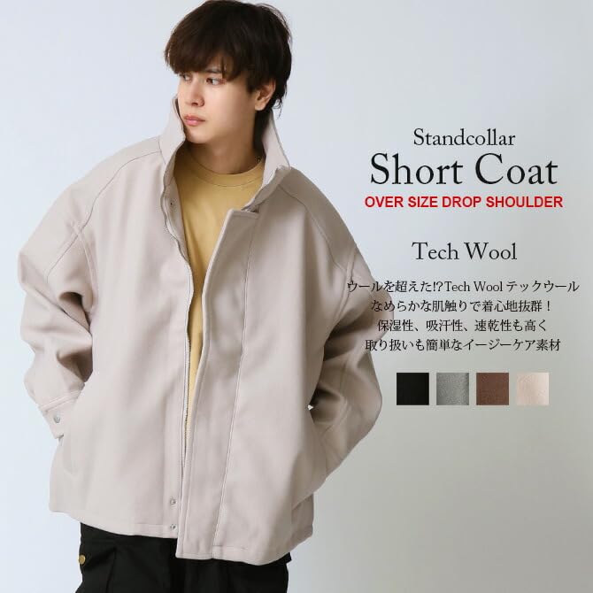Arcade Oversized Tech Wool Short Oversized Size Black Men's Overcoat, Coat, Blouson, L,