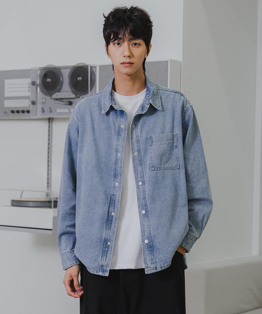 Alvin Clo [Shacket] Washed Denim Oversized Shirt Jacket Dlx1277