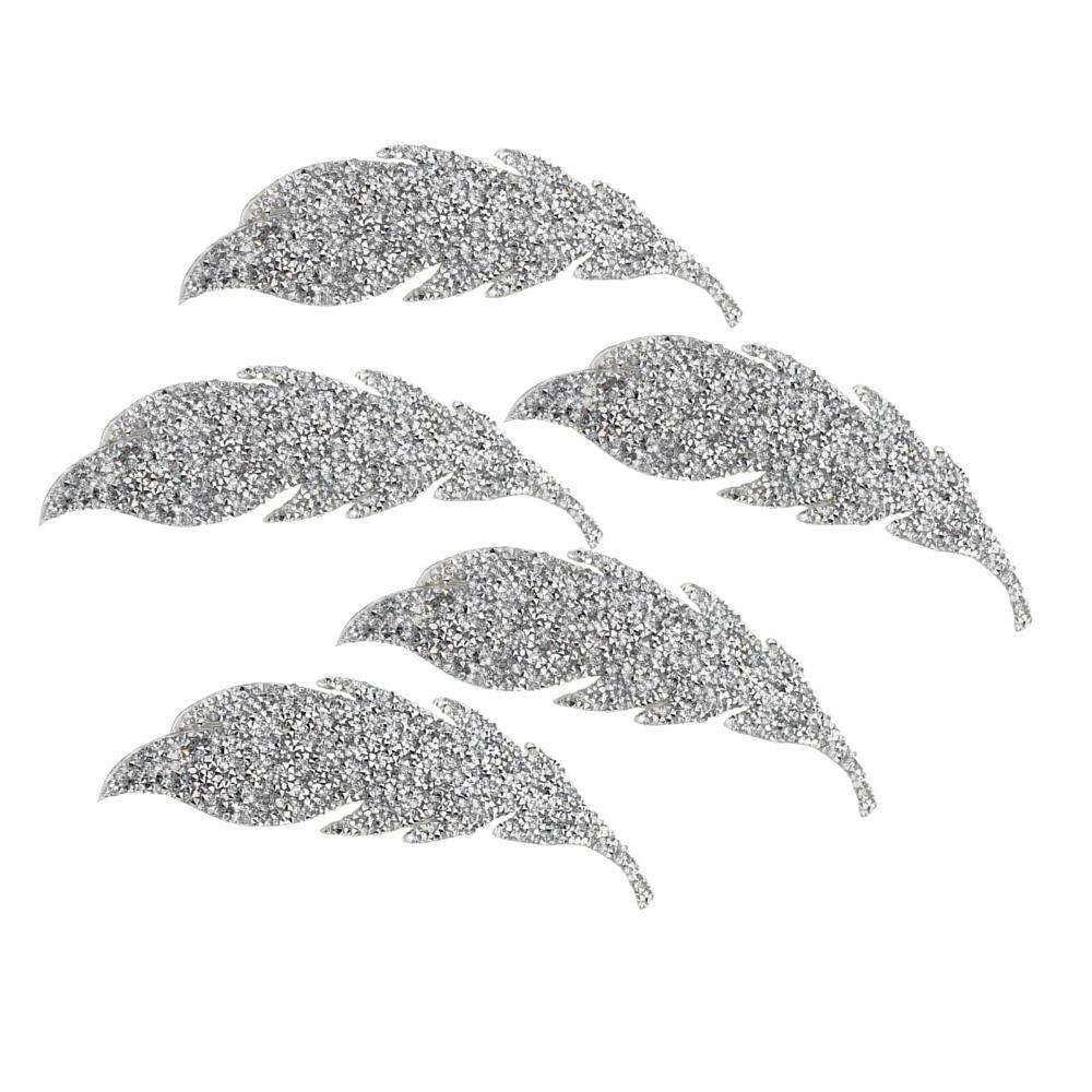 5pcs Iron On Rhinestone Patches Silver Leaves Pattern Patches Iron On Patches  For DIY Crafts