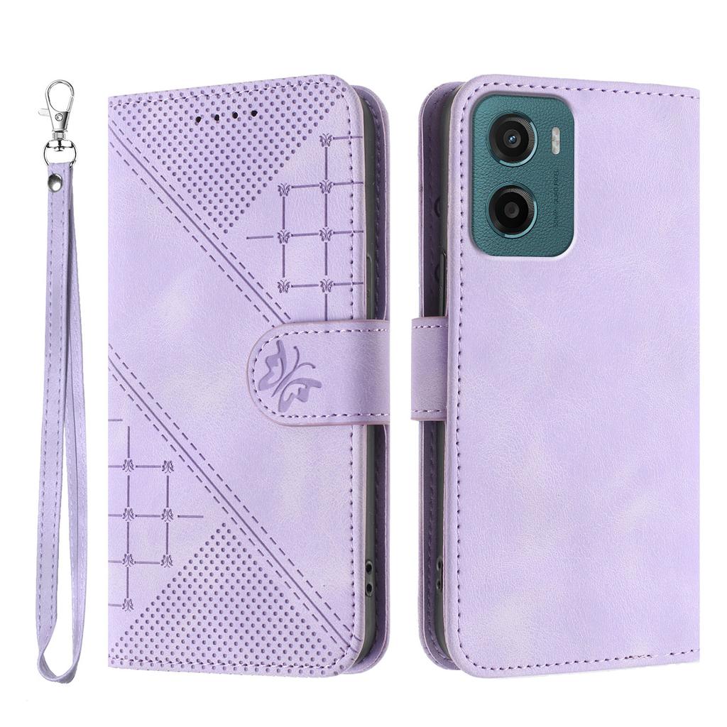 For Motorola Moto E15 4G/Motorola Moto G05 4G Leather Wallet Case Butterfly Flower Imprinted Phone Cover with Strap