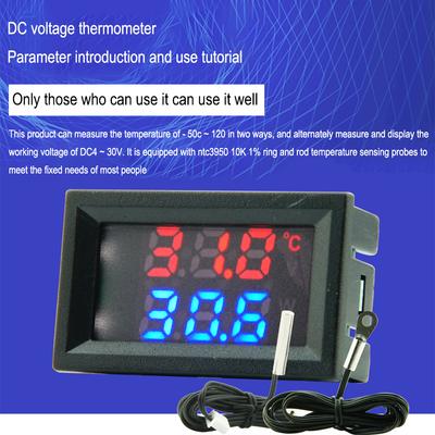 DC4-30V Voltmeter Thermometer 2in1 Dual LED Digital Display Single Voltage Meter Temperature Sensor Tester With NTC Probe Cable