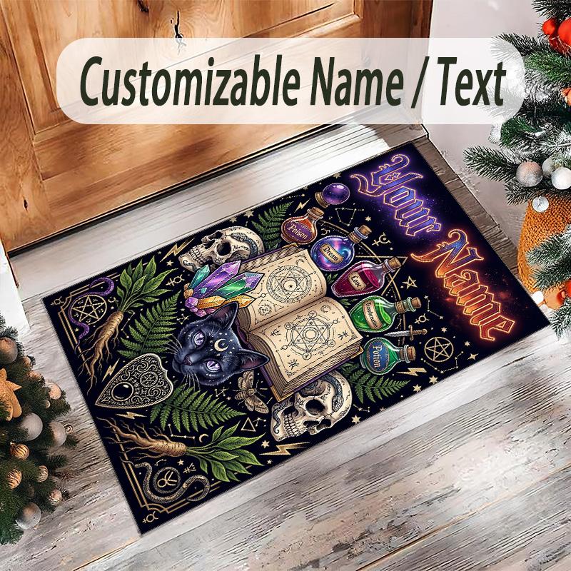 Witchcraft Theme Crystal Velvet Rug Personalized Custom Name Text Soft Floor Mat Home Decor