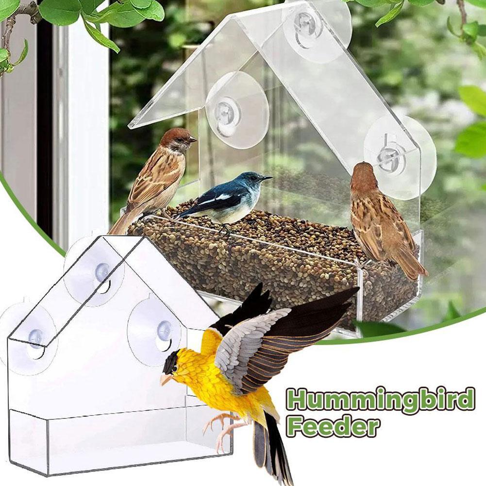 Acrylic Bird Feeder Clear Window Outside Hanging Bird Feeder House with Suction Cup for Garden Outdoor Backyard Wildlife Birding