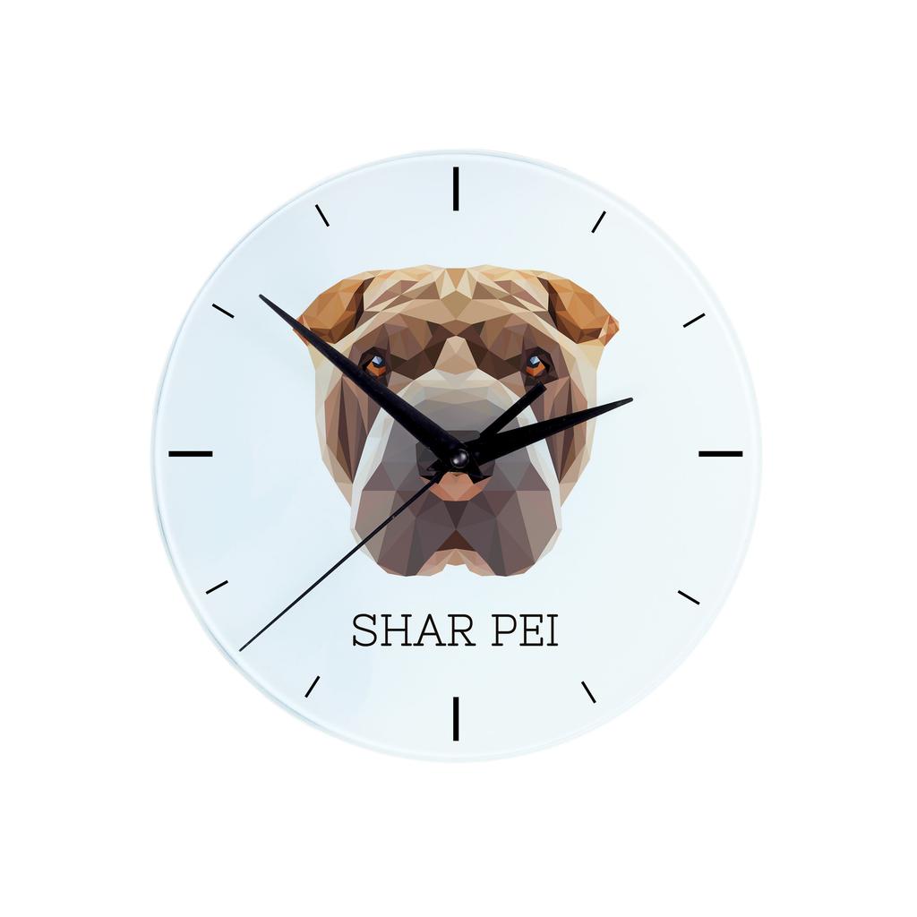 Shar Pei -Geometryczny Zegar Ścienny Ze Zdjęciem I Napisem Marki Art-Dog
