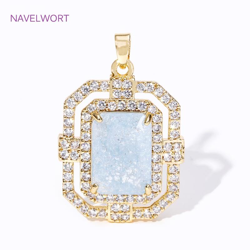 21.5mm*28mm 18K Gold Plated Square Crystal Charms Pendants For Necklace Making,Brass Decorative Pendants,DIY Jewelry Findings