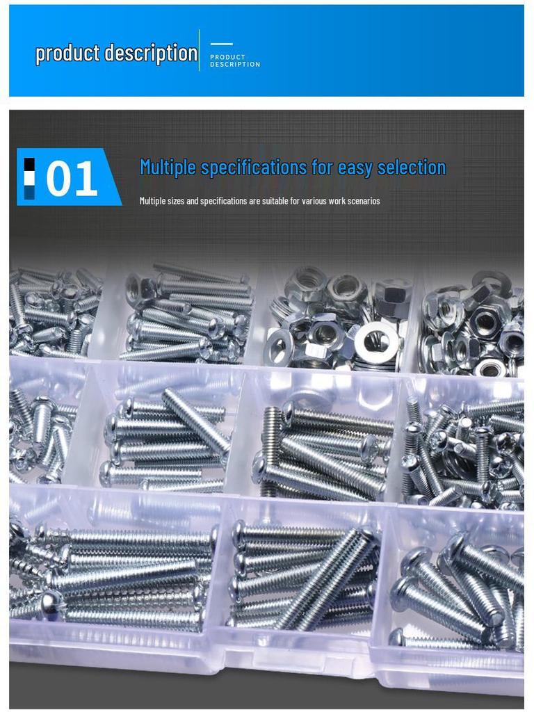 Kreuzschlitzschrauben- und Mutternsatz mit Unterlegscheiben, M3 M4 M5