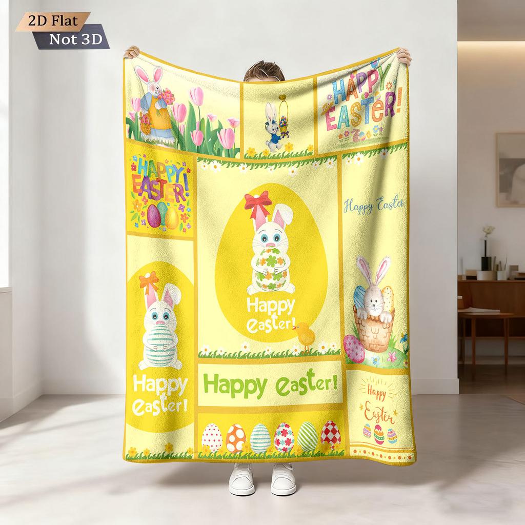 Easter Bunny Printed Cozy Fluffy Flannel Blanket for Home Living Sofa Chair Room Bedroom Decor for Family Birthday Gift