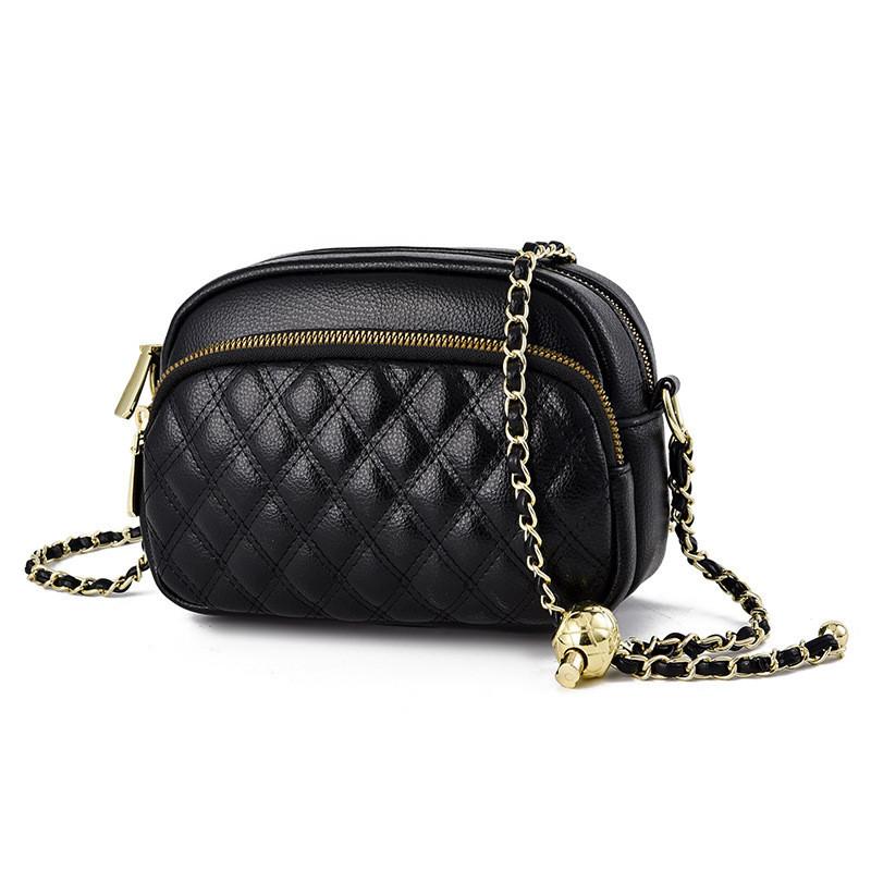 Chic Urban Minimalist Small Circle Bag With Diamond Chain Mini Style Crossbody Bag