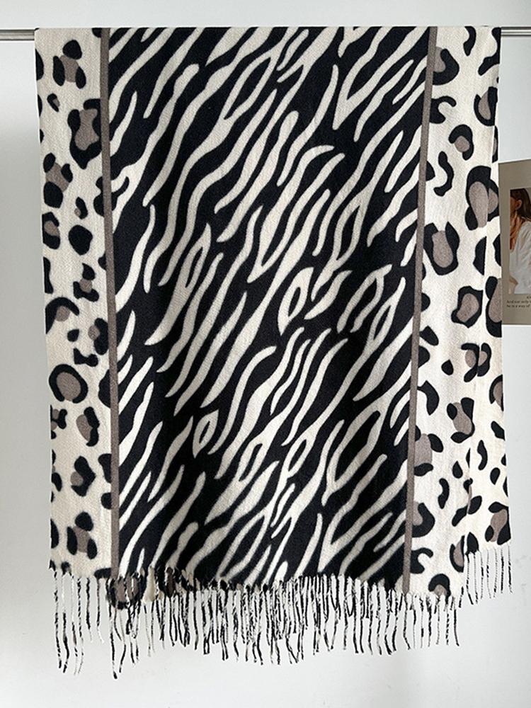Autumn Winter Women Knitted Scarf Headscarf Lady Casual Retro Leopard Print Tassel Warm Scarve Mujer Foulard Long Wrap Shawl New