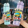 1PC Welcome Back To School Theme 750ml Color Plastic Sports Water Bottle Leakproof Flip Straw Lid Suitable for Sports Office Home Use