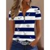 Summer Women's Short Sleeved T-shirt Fashionable and Elegant Zipper V-neck Color Blocked Printed T-shirt Large Size