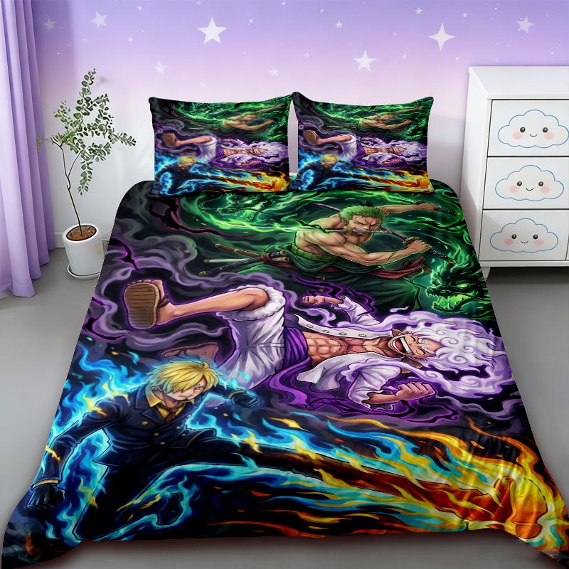 3pcs One Piece Duvet Cover Set Luffy Sauron Anime Bedding Set Quilt Cover with 2 Pillocase Bedroom Decor Teens Best Gifts