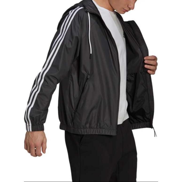adidas Classic 3-Stripes Zip Pockets Drawstring Hoodie Jacket Men Outerwear Black H65776