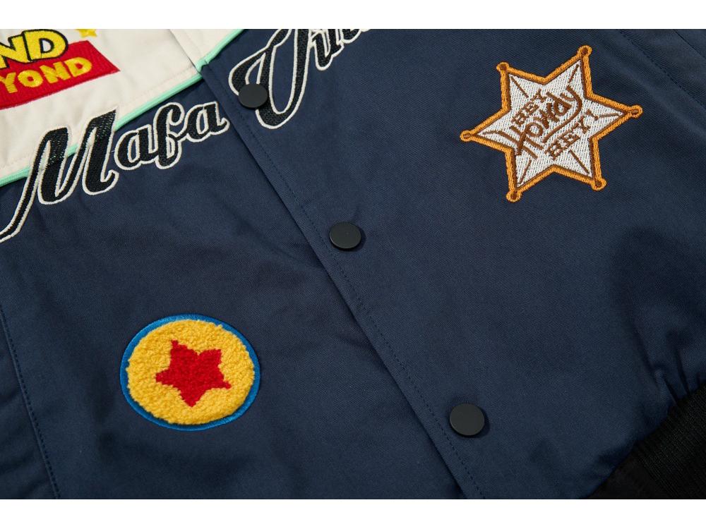 Chaqueta de Béisbol Patchwork de Dibujos Animados de Moda para Hombre - Otoño de Corte Holgado con Cuello Alto