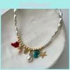 Bohemian Style Colorful Pebble Starfish Necklace With Irregular Pearl Bead Chain For Women