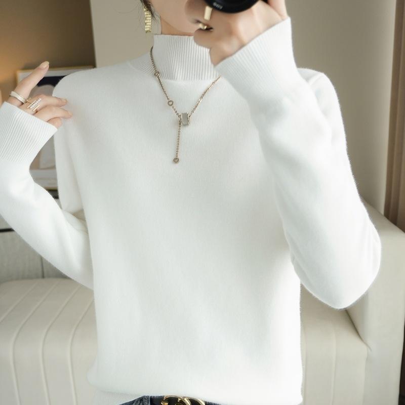 

Autumn and winter new semi-turtleneck sweater women s fleece thickened inner with loose and thin warm top bottomed knitted sweater S