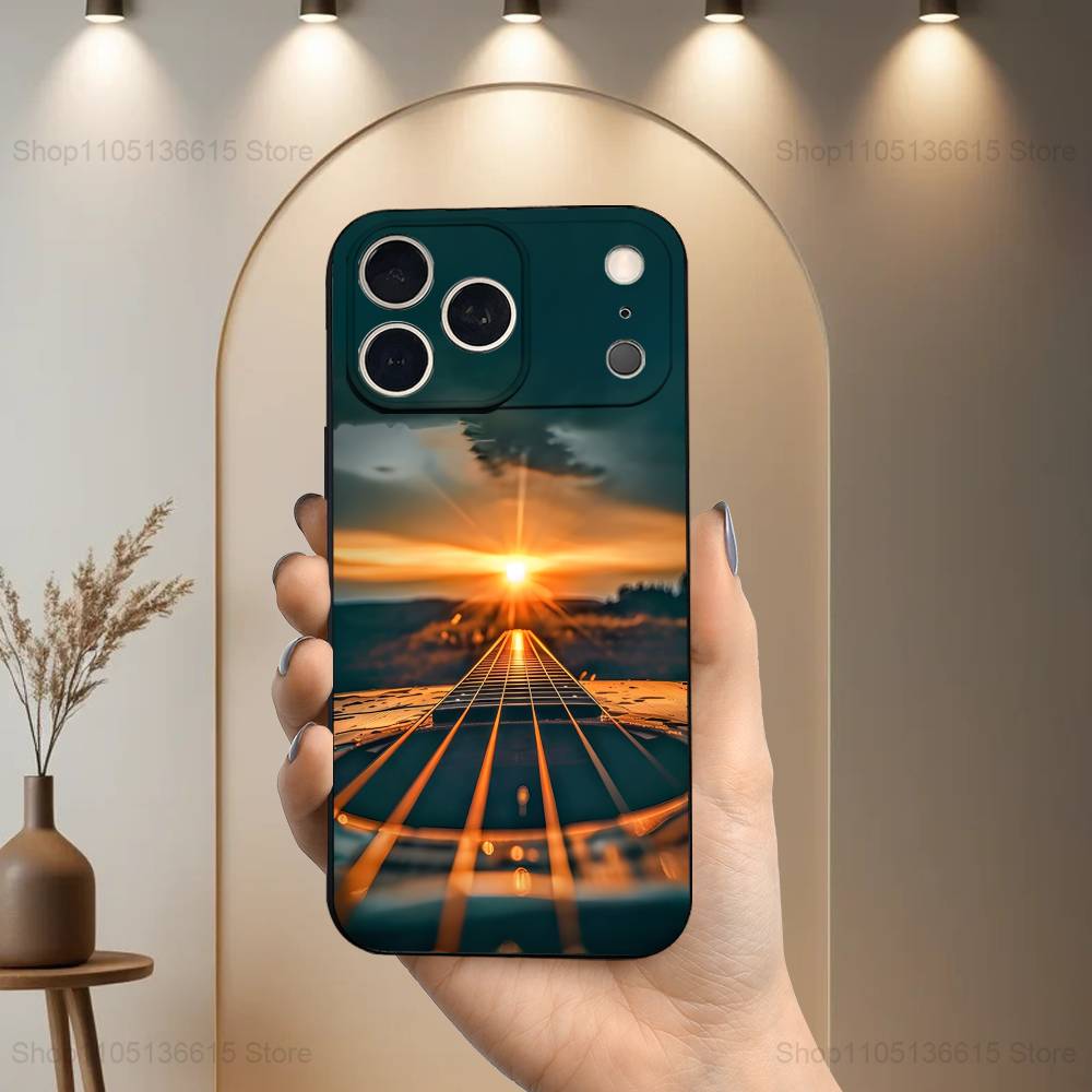 

Musical Guitar Art Phone Case For iPhone 17,16,15,14,13,12,11 Plus,Pro Max,XS,X,XR,SE,Mini,8,7,Soft Silicone Black Cover iPhone17PRO