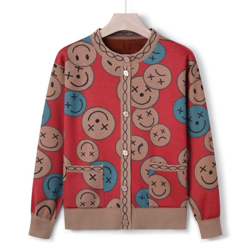 Middle-aged and Elderly Mothers Casual Knitted Sweater Jacket Female Grandma Autumn and Winter Sweater Plush Thickened Top