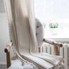Beige Cat Paw Grid Semi-Blackout Rod Pocket Bay Window Curtain